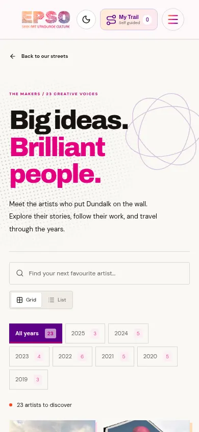 EPSO artist search and year filters on mobile