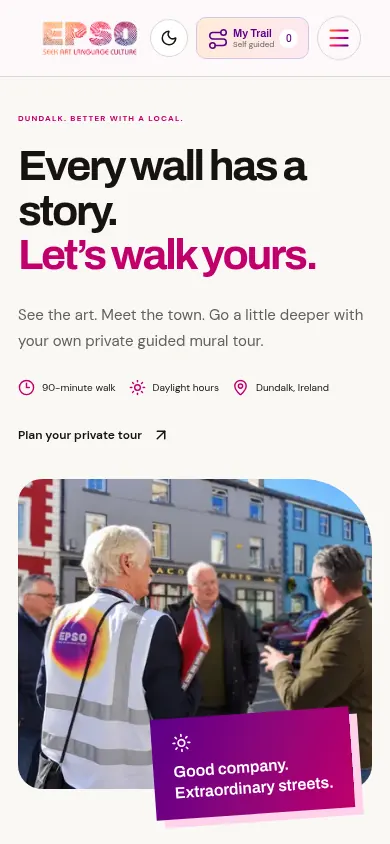 EPSO mobile tour page with private-tour action and local guide photograph