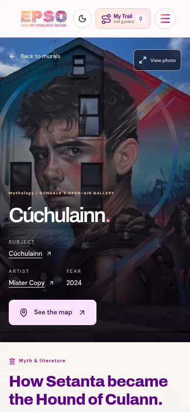 EPSO Cúchulainn mural story on mobile with a see the map action