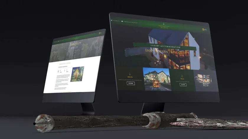 Tranquility Ireland accommodation website presented on two desktop displays