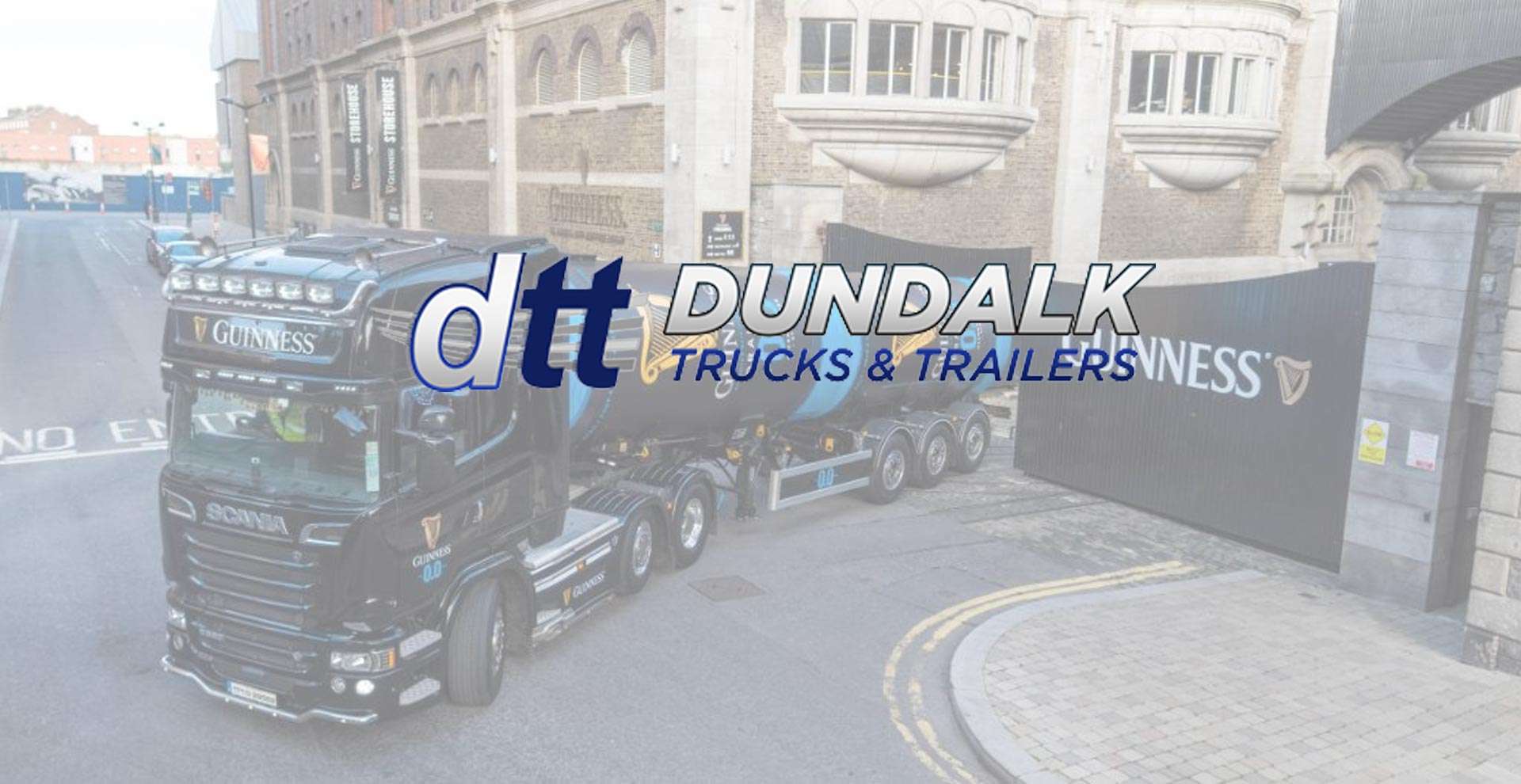 Dundalk Trucks & Trailers logo over a truck outside the Guinness brewery