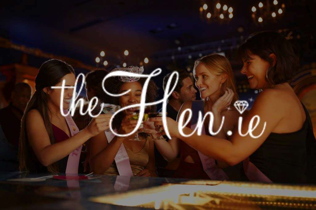 The Hen.ie script logo over a hen party celebration