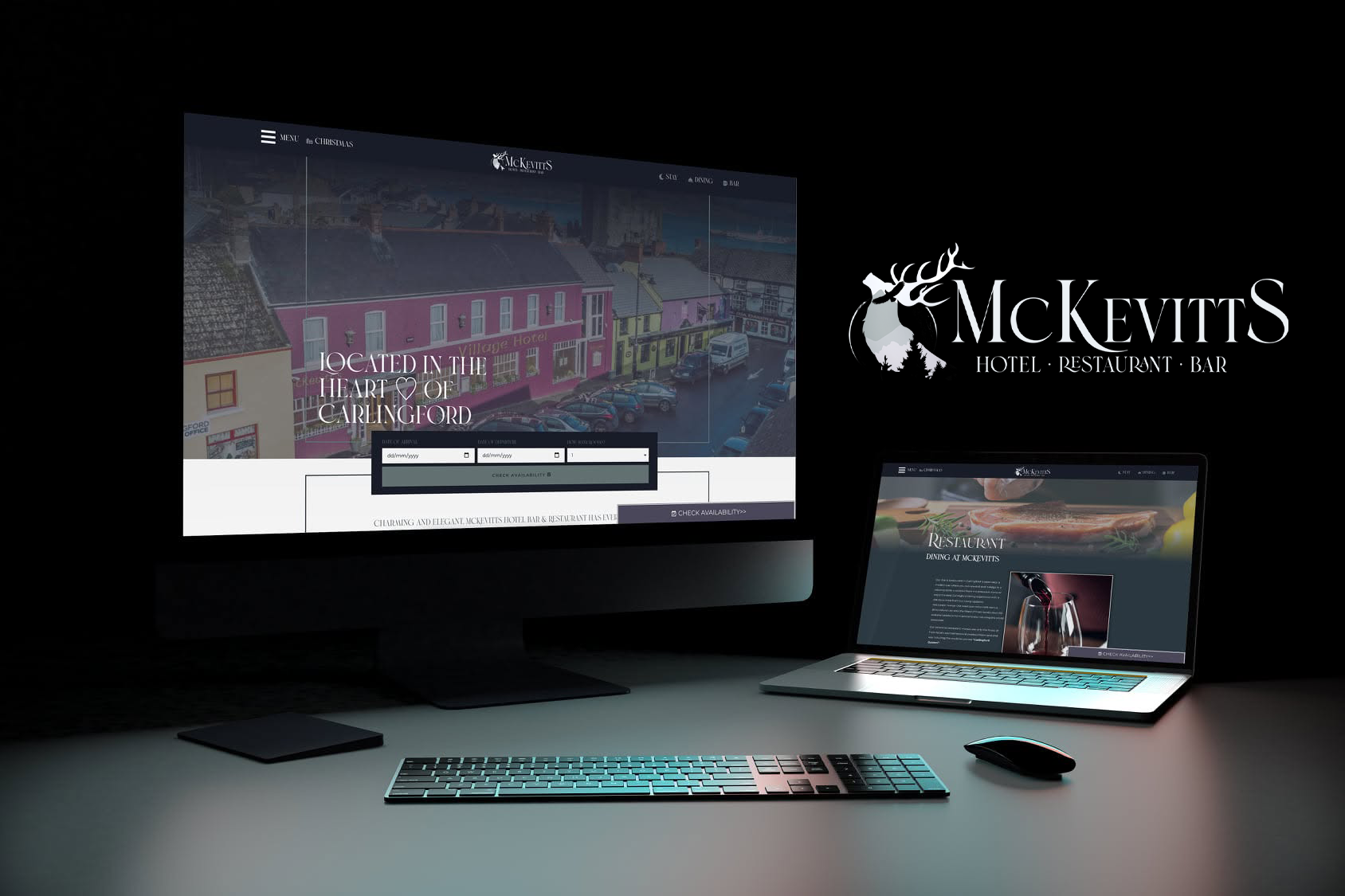 McKevitt’s website design presented on a desktop monitor and laptop
