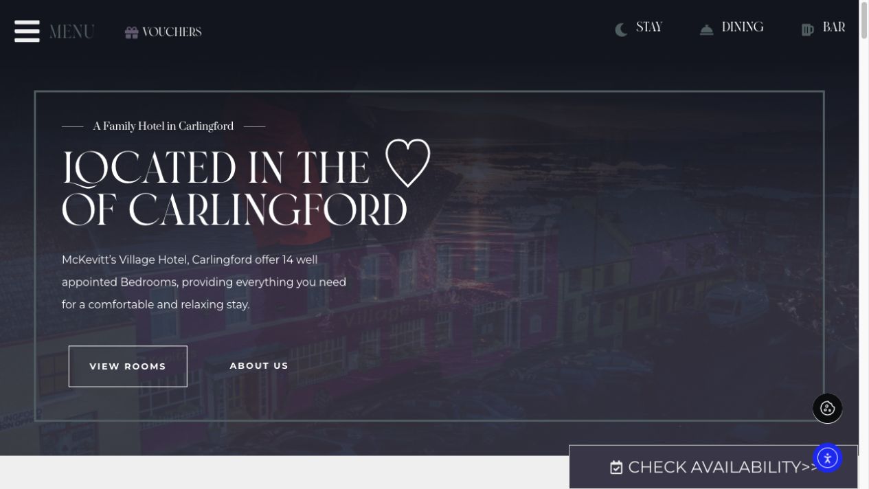 McKevitt’s Village Hotel homepage introducing its Carlingford location